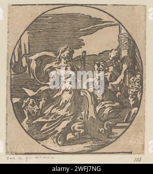 Circe Drinkend, Antonio da Trento (möglicherweise), nach Parmigianino, 1568–1629 drucken Circe trinkt aus einer Schüssel und rechts die Männer von Odysseus auf einem Schiff. Die italienische Zeitung Ulysses auf der Insel Circe (Homer, Odyssey X). Kreis. Trinken Stockfoto