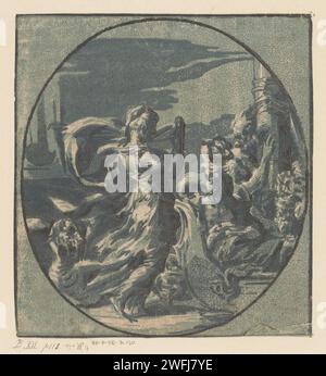 Circe Drinkend, Antonio da Trento (möglicherweise), nach Parmigianino, ca. 1520 - ca. 1550 Druck Circe trinkt aus einer Schüssel und rechts die Männer von Odysseus auf einem Schiff. Die italienische Zeitung Ulysses auf der Insel Circe (Homer, Odyssey X). Kreis. Trinken Stockfoto