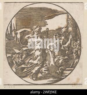 Circe Drinkend, Antonio da Trento (möglicherweise), nach Parmigianino, ca. 1520 - ca. 1550 Druck Circe trinkt aus einer Schüssel und rechts die Männer von Odysseus auf einem Schiff. Italien Papier. Tintenstift Ulysses auf der Insel Circe (Homer, Odyssey X). Kreis. Trinken Stockfoto