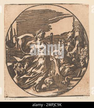 Circe Drinkend, Antonio da Trento (möglicherweise), nach Parmigianino, 1568–1629 drucken Circe trinkt aus einer Schüssel und rechts die Männer von Odysseus auf einem Schiff. Die italienische Zeitung Ulysses auf der Insel Circe (Homer, Odyssey X). Kreis. Trinken Stockfoto