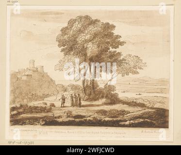 Landschaft mit Jacob, Laban, Rachel und Lea, Richard Earlom, nach Claude Lorrain, 1777 Druck London Papier ätzend Rinder. Dorf - II - ideale Landschaften. Küste - HH - ideale Landschaften. Jacob Serving Laban für Rachel und Leah (1. Mose 29,14-30) Stockfoto