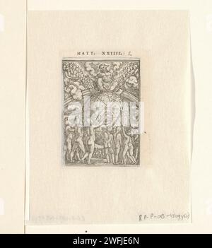 Letztes Gericht, Hans Holbein (II), 1538 Druck Christus sitzt als Richter am Regenbogen und ein Armillarium im Himmel beim Jüngsten Gericht. Hinter ihm sind die Apostel. Auf Erden betteln die Toten ihre Arme in der Luft. Am Rand über dem Ausdruck befindet sich der Text matt. XXIIII. Das letzte Urteil des Papiers Stockfoto