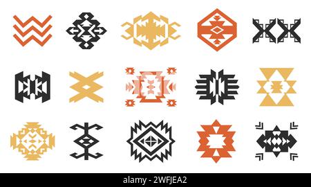 Azteken Navajo Formen Setzen Südwestliche Kunstsymbole Stock Vektor