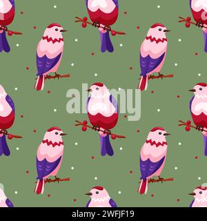 Nahtloses saisonales Muster mit kleinen Vögeln Stock Vektor