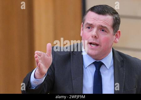 Edinburgh Scotland, UK 31 Januar 2024 Douglas Ross MSP spricht im schottischen Parlament während der Debatte der schottischen Konservativen und Unionistischen Partei über die COVID-19-Inquiry Revelations des Vereinigten Königreichs. Credit sst/alamy Live News Stockfoto