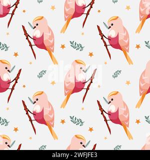 Nahtloses saisonales Muster mit kleinen Vögeln Stock Vektor