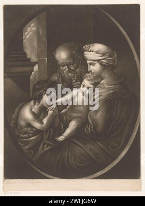 Heilige Familie mit Johannes de Boper, Robert Laurie, nach Richard Earlom, nach Guercino, 1772 Druck Londoner Zeitung Heilige Familie mit Johannes dem Täufer (als Kind) Stockfoto
