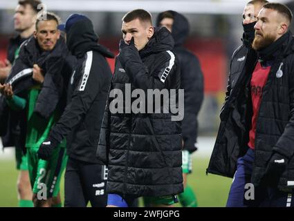 München, Deutschland. Januar 2024. firo: 20.01.2024, Fußball, 3. Liga, 3. Bundesliga, Saison 2023/2024, 21. Spieltag, TSV München 1860 - MSV Duisburg, MSV Duisburg, MSV Duisburg, Duisburg, Halbzahl, Enttäuschung, Kredit: dpa/Alamy Live News Stockfoto