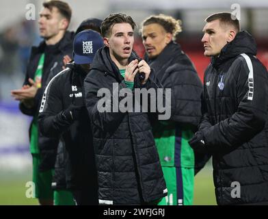 München, Deutschland. Januar 2024. firo: 20.01.2024, Fußball, 3. Liga, 3. Bundesliga, Saison 2023/2024, 21. Spieltag, TSV München 1860 - MSV Duisburg, MSV Duisburg, MSV Duisburg, Duisburg, Halbzahl, Enttäuschung, Kredit: dpa/Alamy Live News Stockfoto