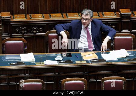 Roma, Italien. Januar 31, 2024. Foto Roberto Monaldo/LaPresse31-01-2024 Roma Politica Camera dei deputati - Fragestunde Nella foto Giancarlo Giorgetti 31 2011-01-2024 Rom e (Italien) Politik Abgeordnetenkammer - Fragestunde im Bild Giancarlo Giorgetti Credit: LaPresse/Alamy Live News Stockfoto