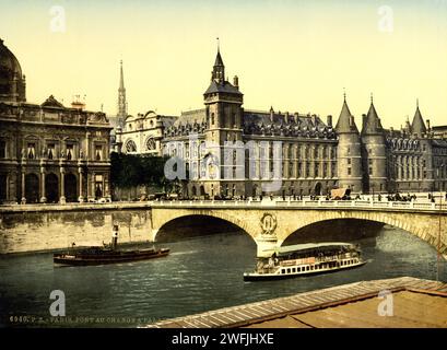 Palais de Justice und Pont au Change, Paris, Frankreich, CA. 1895 Photochrom-Druck von Photoglob Zürich, zwischen 1890 und 1900. Stockfoto