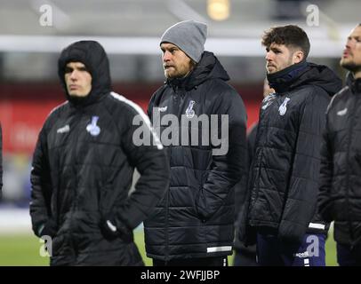 München, Deutschland. Januar 2024. firo: 20.01.2024, Fußball, 3. Liga, 3. Bundesliga, Saison 2023/2024, 21. Spieltag, TSV München 1860 - MSV Duisburg, MSV Duisburg, MSV Duisburg, Duisburg, Halbzahl, Enttäuschung, Kredit: dpa/Alamy Live News Stockfoto