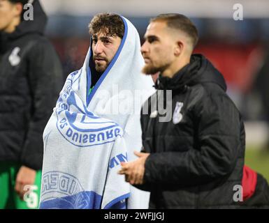 München, Deutschland. Januar 2024. firo: 20.01.2024, Fußball, 3. Liga, 3. Bundesliga, Saison 2023/2024, 21. Spieltag, TSV München 1860 - MSV Duisburg, MSV Duisburg, MSV Duisburg, Duisburg, Halbzahl, Enttäuschung, Kredit: dpa/Alamy Live News Stockfoto