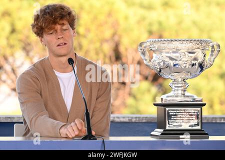 Rom, Italien. Januar 31, 2024. Jannik Sinner während der Pressekonferenz nach dem Sieg der Australian Open 2024 am 31. Januar 2024 im neuen Federtennis-Hauptquartier in Rom. Quelle: Live Media Publishing Group/Alamy Live News Stockfoto