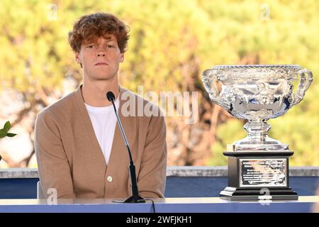 Rom, Italien. Januar 31, 2024. Jannik Sinner während der Pressekonferenz nach dem Sieg der Australian Open 2024 am 31. Januar 2024 im neuen Federtennis-Hauptquartier in Rom. Quelle: Live Media Publishing Group/Alamy Live News Stockfoto