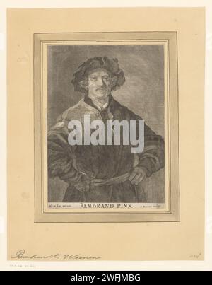 Porträt von Rembrandt Harmensz. Van Rijn, Anton Joseph von Prenner, nach Rembrandt van Rijn, 1693 - 1761 Druckpapier, das historische Personen graviert. Porträt, Selbstporträt des Künstlers Stockfoto