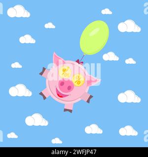 Eine Schweinebank fliegt auf einem Ballon. Stock Vektor