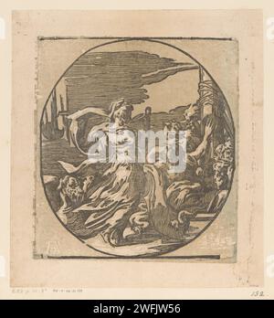 Circe Drinkend, Antonio da Trento (möglicherweise), nach Parmigianino, 1568–1629 drucken Circe trinkt aus einer Schüssel und rechts die Männer von Odysseus auf einem Schiff. Die italienische Zeitung Ulysses auf der Insel Circe (Homer, Odyssey X). Kreis. Trinken Stockfoto