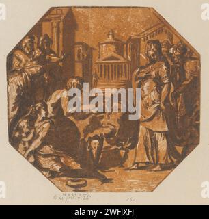 Psyche als Göttin, die vom Volk verehrt wurde, Antonio da Trento, Niccolò Vicentino, 1520–1602 Druck auf einem Stadsplein das Volk bringt Opfer für die Königstochter Psyche. Die italienische Zeitung Psyche, die als Göttin verehrt wird, befällt Venus' Wut. Platz, Ort, Zirkus usw. Stockfoto