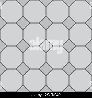 Straßenbelag mit Draufsicht, graues Kopfsteinpflaster, Fliesen im Garten auf dem Bürgersteig. Vektorsteine oder Steine schaffen rhythmische Ornamente, die mit einer harmonischen Mischung aus Textur und dezenten Grautönen den Weg ebnen Stock Vektor