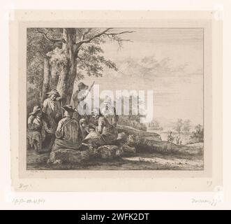 Ruhende Figuren unter einem Baum, Jean Jacques de Boissieu, 1803 gedrucktes französisches Papier. Ätzen/Trockenpunkt (Traveller) im Freien Stockfoto