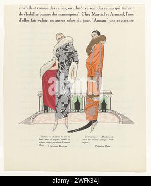 Art-Goût-Beauté, CA. 1924: Borgia. - Abendmantel (...), anonym, ca. 1924 zwei Frauen in Abendmänteln aus Doucet und Bier, beide mit großen Pelzkragen. Wahrscheinlich Druck aus dem Modemagazin Art-Goût-Beauté (1920-1933). Papierteller. Mantel (ABENDMANTEL) (+ Damenkleidung). Mantel (ABENDMANTEL) (+ Fell für Kleidung). Nackenausrüstung: Kragen (+ Pelz für Kleidung). Stockfoto