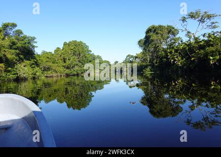 Das Cuero Y Salado Wildlife Refuge erreichte mit einem 15-minütigen Burra einen kleinen offenen Eisenbahnwagen in der Nähe von Ceiba, Honduras, Zentralamerika Stockfoto