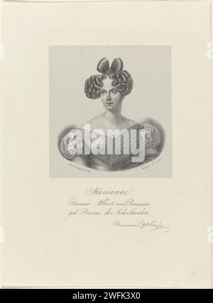 Porträt Marianne, Prinzessin der Niederlande, Marinus Adrianus van Straten, 1830 - ca. 1845 gedrucktes Porträt Marianne. Am unteren Rand ihres Namens, ihrer Titel und ihrer Unterschrift. Utrecht-Papier. Stockfoto