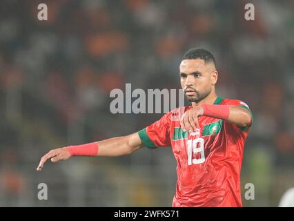 Januar 30 2024: Youssef EN-Nesyri (Marokko) // bei einem Achtelfinale des Afrikanischen Cup of Nations, Marokko gegen Südafrika, in Stade Laurent Pokou, San Pedro, Elfenbeinküste. Kim Preis/CSM Stockfoto