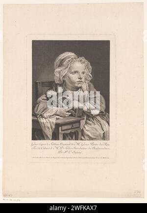 Mädchen mit einer Holzstatue eines Capucomer Monnik, Pierre Charles Ingouf, nach Jean-Baptiste Greuze, ca. 1766 Druckgraphiker: Franziskus: Paris Papiergravur / Ätzen Kleinkind - AA - Mädchen. mönch(e), Mönch(e). (Spielt mit) Puppen, Spielzeugtiere Stockfoto