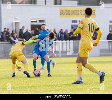 Basford FC war Gastgeber von Warrington Rylands in der NPL Premier League 2024 Stockfoto