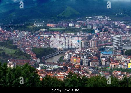 Bilbao Blick von der Seilbahn der Seilbahn Artxanda, Bilbao, Biskaya, Baskenland, Euskadi, Euskal Herria, Spanien Stockfoto