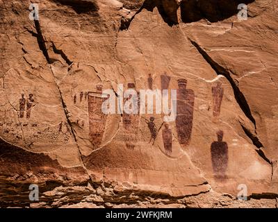 Die Piktogramme der Great Gallery, Horseshoe Canyon, Canyonlands National Park, Utah. Stockfoto