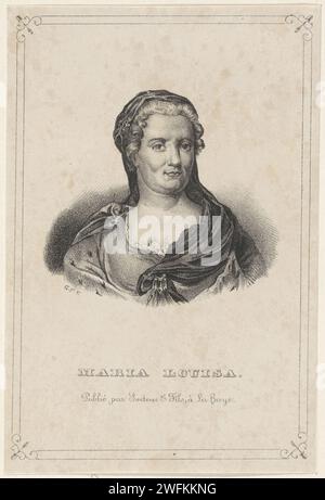 Porträt von Maria Louisa van Hessen-Kassel, Gerhardus Fredericus Eilbracht, um 1837 - um 1840 Druck Porträt von Maria Louisa in einem verzierten Rechteck. Ihr Name am unteren Rand. Das Haager Papier Stockfoto