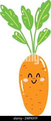 Süße handgezeichnete Karotten lächelnd. Kawaii lustige Gemüsefigur für Kinder Stock Vektor