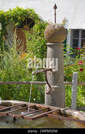 Der ländliche Wasserpalce im Dorf Bondo in der Bregaglia-Bergkette - Schweiz. Stockfoto