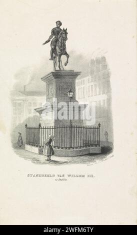 Reiterstatue von Willem III., Prinz von Orange, in Dublin, Anonym, 1822–1845 Druck Reiterstatue von Wilhelm III. In Dublin. Figuren laufen auf der Straße. Zwei Zeilen niederländischer Text am unteren Rand. Druckerei: Niederlandsprinter: Dordrecht Papier Reiterstatue Dublin Stockfoto