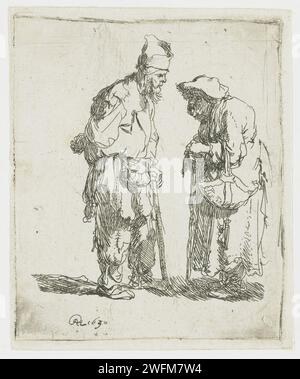 Bettler, Mann und Frau, die sich unterhalten, Rembrandt van Rijn, 1630 Druckpapierätzungen beginnen Stockfoto