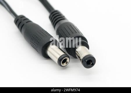 DC 12 V, Kabel, Nahansicht. Stockfoto