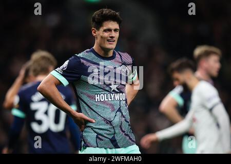 LONDON, UK - 31. Januar 2024: Christian Norgaard aus Brentford reagiert während des Premier League-Spiels zwischen Tottenham Hotspur und Brentford FC im Tottenham Hotspur Stadium (Quelle: Craig Mercer/ Alamy Live News) Stockfoto