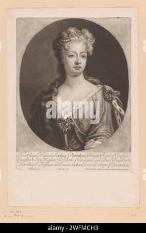 Porträt von Sophia Dorothea van Hannover, Prinzessin von Preußen, John Smith (Druckerei/ Verlag), nach Johann Leonhard Hirschmann, 1706 Druck Text in englischer Sprache am unteren Rand. London Paper Historical Persons. Prinzessin Stockfoto