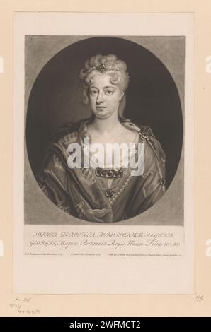 Porträt von Sophia Dorothea van Hannover, Königin von Preußen, John Smith (Druckerei/ Verlag), nach Friedrich Wilhelm Weidemann, 1714–1715 Druck Text in lateinischer Sprache am unteren Rand. London Paper Historical Persons. Prinzessin Stockfoto