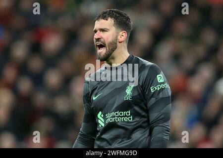 Liverpool, Großbritannien. Januar 31, 2024. Alisson Becker, der Torhüter von Liverpool. Premier League Spiel Liverpool gegen Chelsea am Mittwoch, den 31. Januar 2024, in Liverpool in Anfield. Dieses Bild darf nur für redaktionelle Zwecke verwendet werden. Nur redaktionelle Verwendung. bild von Chris Stading/Andrew Orchard Sportfotografie/Alamy Live News Credit: Andrew Orchard Sportfotografie/Alamy Live News Stockfoto