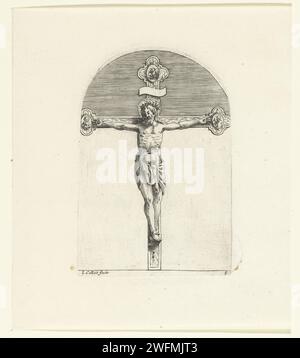 Kruisiging, Jacques Callot, 1608–1611 Druck Christus am Kreuz; in seiner rechten Hand ein Bild des Heiligen Paulus, in seiner linken Hand ein Bild des heiligen Petrus, über seinem Kopf eine Darstellung des Pelikans, der seine Jungen mit seinem eigenen Blut ernährt. Dieser Druck ist Teil einer Serie von 29 Darbietungen von Gemälden und Skulpturen in Kirchen in Rom, nummeriert 1-16 und 1-13. (Der erste Zustand dieser Serie, in dem die Ausdrucke nicht nummeriert sind, enthält auch einen Titeldruck.) Rom-Papier, das andere Arten des Gekreuzigten Christus im nicht-narrativen Kontext graviert. Der Apostel Paulus von Tarsus; möglich bei Stockfoto