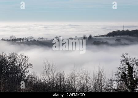 La Rochette - Vue hivernale de la vallée de la Vézère Stockfoto