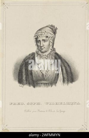 Porträt Wilhelmina van Pruisen, Gerhardus Fredericus Eilbracht, um 1837 - um 1840 Druckbild Wilhelmina in einem verzierten Rechteck. Ihr Name am unteren Rand. Das Haager Papier Stockfoto