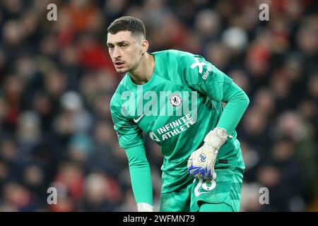 Liverpool, Großbritannien. Januar 31, 2024. Djordje Petrovic, Torhüter von Chelsea. Premier League Spiel Liverpool gegen Chelsea am Mittwoch, den 31. Januar 2024, in Liverpool in Anfield. Dieses Bild darf nur für redaktionelle Zwecke verwendet werden. Nur redaktionelle Verwendung. bild von Chris Stading/Andrew Orchard Sportfotografie/Alamy Live News Credit: Andrew Orchard Sportfotografie/Alamy Live News Stockfoto