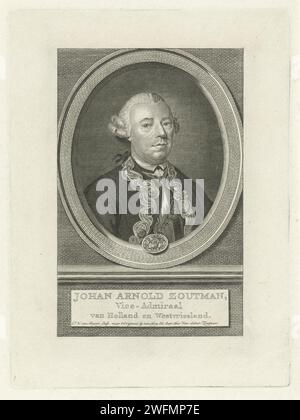 Porträt von Johan Arnold Zoutman, Pieter Willem van Megen, 1776 gedrucktes Porträt des Vizeadmiral Johan Arnold Zoutman. Die Haager Papierätzung/Gravur Stockfoto