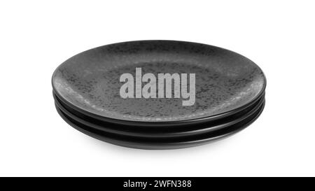 Drei schwarze Keramikplatten isoliert auf weiß Stockfoto