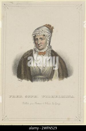 Porträt Wilhelmina van Pruisen, Gerhardus Fredericus Eilbracht, um 1837 - um 1840 Druckbild Wilhelmina in einem verzierten Rechteck. Ihr Name am unteren Rand. Das Haager Papier Stockfoto